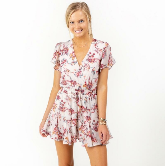 Francesca's Floral Romper with Ruffle Sleeve - Picture 1 of 8